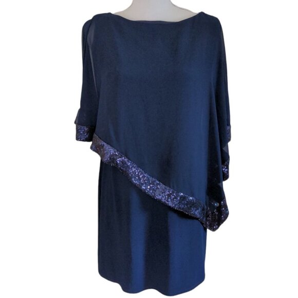 Xscape Formal Sequin Cape Asymmetric Dress Size 8 Petite Mother of the Bride - Picture 1 of 6
